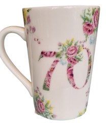 Floral 70th Birthday Mug|Mwg Penblwydd 70