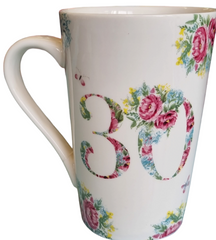 Floral 30th Birthday Mug|Mwg Penblwydd 30