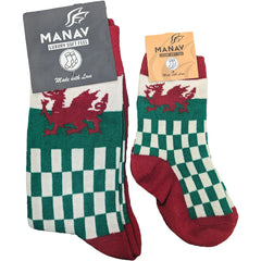 Welsh Flag Checkered Socks|Sanau Cymru