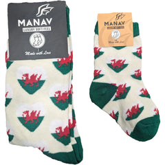 Welsh Multi-Heart White Socks|Sanau Gwyn Calonnau Baner Cymru