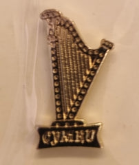 Gold Harp Pin Badge|Bathodyn Pin Telyn