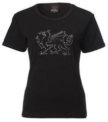 Girls Diamonte Black Dragon Skinni T-shirt|Crys Draig Du