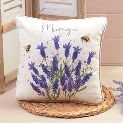 Mamgu Lavender Bee Cushion| Clustog Mamgu
