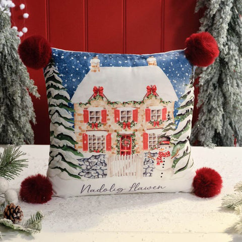 Nadolig Llawen Velour Cushion|Clustog Nadolig Llawen