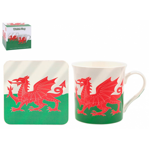 Welsh Mug and Coaster Set|Set Mwg a Mat Diod Cymru