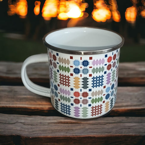 Welsh Tapestry Enamel Mug | Mwg Enamel Carthen