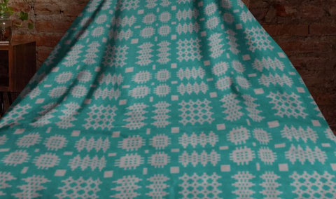 Welsh Tapestry Print Throw (Teal and Grey)|Planced Patrwm Carthen (Gwyrddlas/Llwyd)