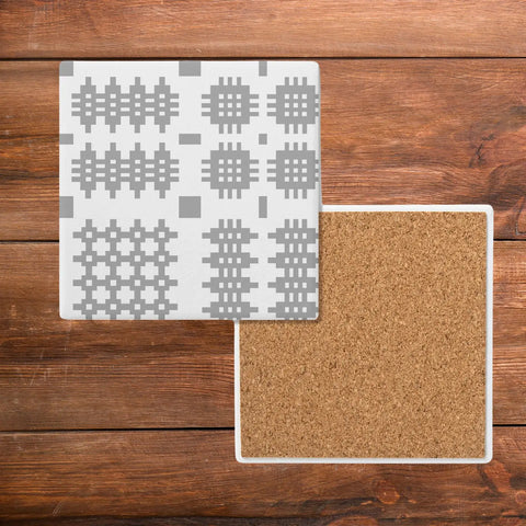 White & Grey Tapestry Print Coaster|Mat Diod Carthen (Gwyn & Llwyd)