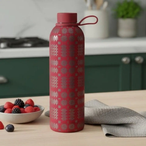 Tapestry Insullated Water Bottle (Red & Grey)|Potel Ddwr Cynllun Carthen (Coch a Llwyd)
