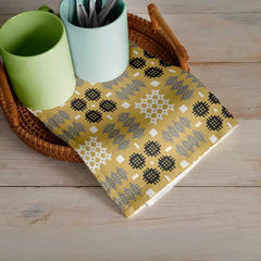 Mustard Welsh Tapestry Design Cotton Tea Towel|Llian Sychu Llestri Carthen (Mwstard)