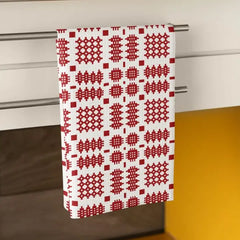 Red Waffle Tapestry Design Cotton Tea Towel|Llian Sychu Llestri Coch