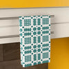 Teal Waffle Tapestry Design Cotton Tea Towel|Llian Sychu Llestri (Gwyrddlas)