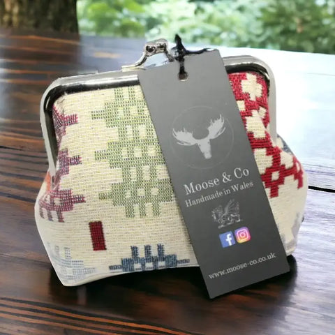 Cream Multicoloured Vintage Style Coin Purse |Pwrs Patrwm Carthen (Amryliw)