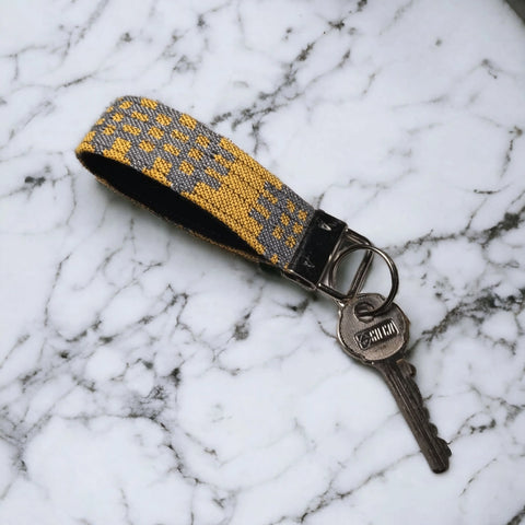 Welsh Tapestry Blanket Design Key Fob (Mustard)|Cylch Allweddi Carthen (Mwstard)