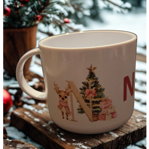 Small Personalised Mug (Pink Reindeer)|Mwg Bach Personol Nadolig (Carw Pinc)