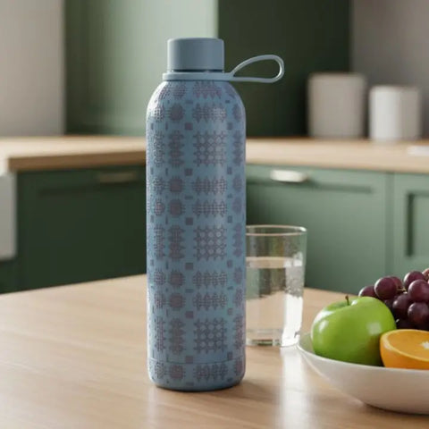 Tapestry Insullated Water Bottle (Blue & Grey)|Potel Ddwr Cynllun Carthen (Glas a Llwyd)