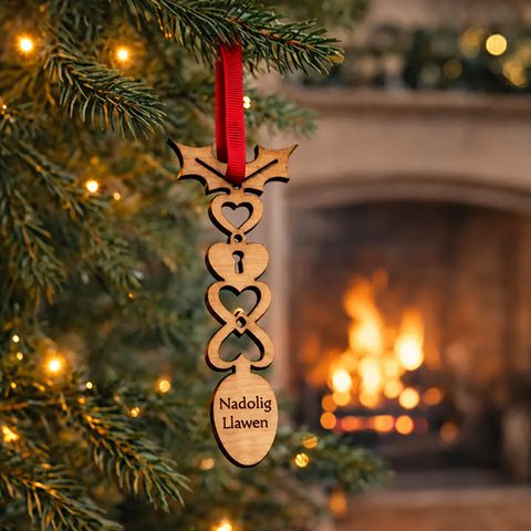 Nadolig Llawen Wooden Welsh Lovespoon Decoration|Llwy Garu Nadolig Llawen