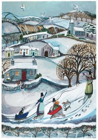 Sledding Welsh Ladies Christmas Cards (pack)|Yn yr eira (pecyn)