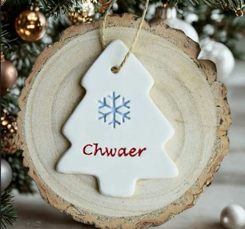Chwaer - Handmade Ceramic Tree Decoration | Chwaer - Addurn Coeden Nadolig