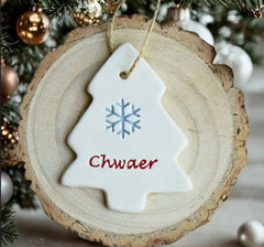 Chwaer - Handmade Ceramic Tree Decoration | Chwaer - Addurn Coeden Nadolig