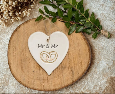 Mr & Mr - Handmade Ceramic Heart| Addurn Calon Mr & Mr