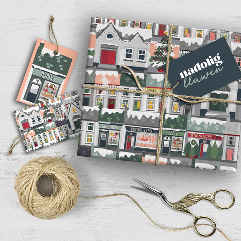 Christmas Village Wrapping Paper | Papur Lapio Nadolig