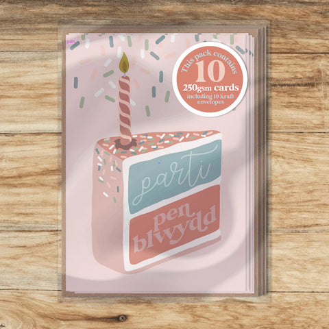 Pink Cake Slice Mini Card (Pack)|Pecyn o gardiau Penblwydd bychan (pecyn)