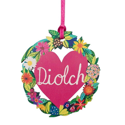 Diolch Flowers Wooden Decoration|Addurn Diolch Pren Blodeuog