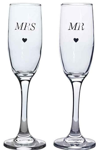Mr & Mrs Champagne Flutes|Set Gwydrau Mr & Mrs