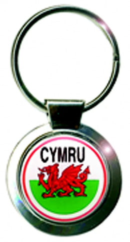 Cymru Dragon Round Metal Keyring|Cylch Allweddi Cymru