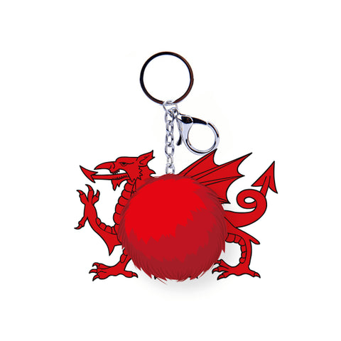 Welsh Dragon Pom Pom Keyring|Cylch Allweddi Draig Pom Pom