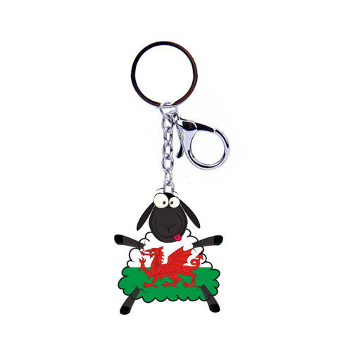 Welsh Flag Acrylic Sheep Keyring|Cylch Allweddi Dafad Hwyliog