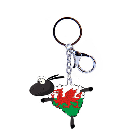 Welsh Skating Acrylic Sheep Keyring|Cylch Allweddi Dafad Baner Cymru