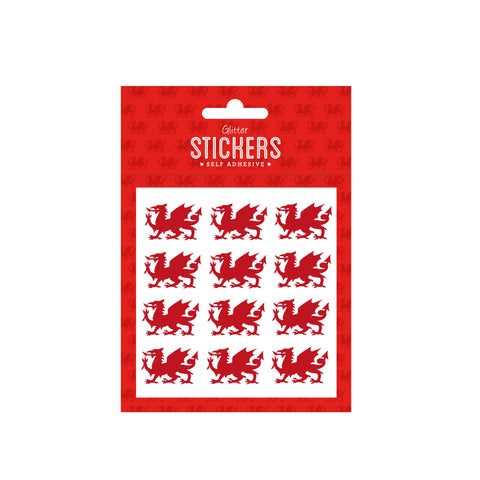 Welsh Dragon Glitter Stickers|Pecyn o Sticeri Draig Glityr