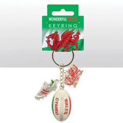 Wales Rugby Ball Charm Keyring|Cylch Allweddi Pel Rygbi Cymru