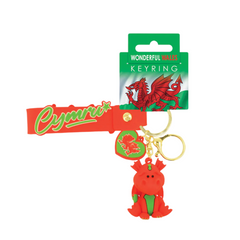 Wales Dragon Rubber 3D Charm Keyring|Cylch Allweddi Cymru Rwber 3D