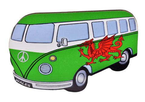Wales Surfbus Wooden Magnet|Bws Syrffio Baner Cymru Pren (Magned)
