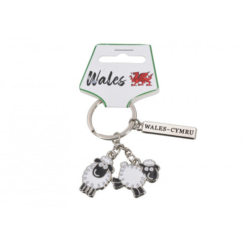 Wales Sheep Charm Metal Keyring|Cylch Allweddi Defaid