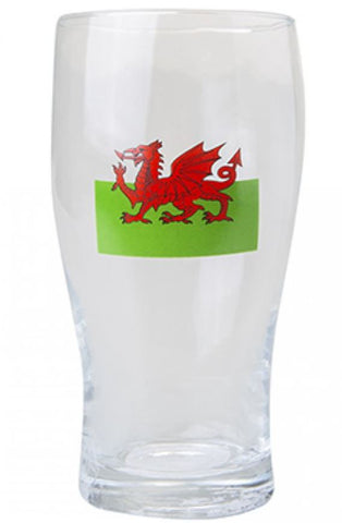 Printed Wales Pint Glass|Gwydr Peint Baner Cymru