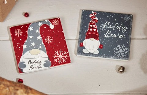 Nadolig Llawen Gonk Coaster|Mat Diod Nadolig Llawen