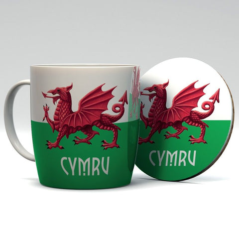 Welsh Mug and Coaster Set|Set Mwg a Mat Diod Cymru