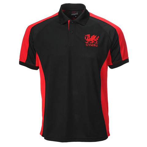 Black Cooldry Polo Shirt|Crys-t Polo Du Draig Goch Cymru