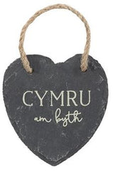 Small Welsh Slate Hanging Heart - Cymru am Byth|Cymru am Byth