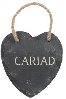 Small Welsh Slate Hanging Heart - Cariad|Cariad