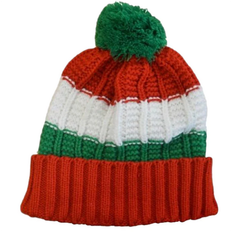 Knitted Bobble Hat|Het Gynnes Coch, Gwyn a Gwyrdd