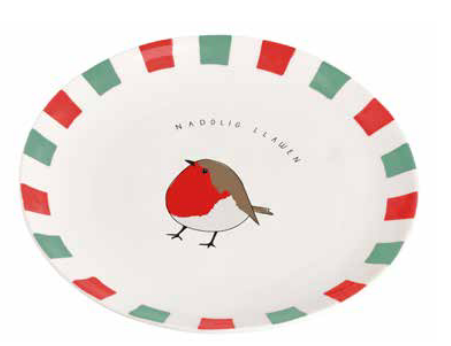 Welsh Stoneware Nadolig Llawen Plate (Plump Robin)|Plat Nadolig Llawen (Robin)