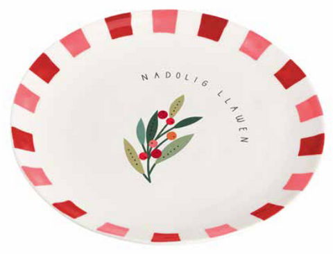 Welsh Stoneware Nadolig Llawen Plate (Sprig & Berries)|Plat Nadolig Llawen