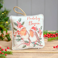 Hanging Festive Robin Cushion|Addurn Robin Goch Nadolig Llawen