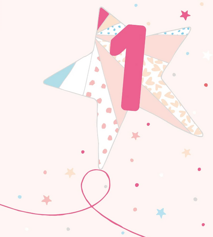 1st Birthday Card (Pink Star)|Penblwydd Cyntaf (Seren Pinc)