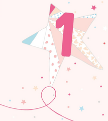1st Birthday Card (Pink Star)|Penblwydd Cyntaf (Seren Pinc)